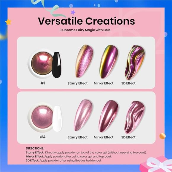 Metallic Chrome Nail Powder Kit Black White Colors Gel Polish Mirror - Picture 5 of 7